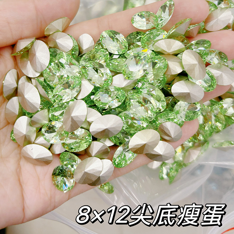 Cross-Border Hot Selling Flash Thin Egg Pigeon Egg Nail Art Diamond High Quality Pointed Base Special-Shaped K9 Glass Diamond DIY Pile Diamond Wholesale