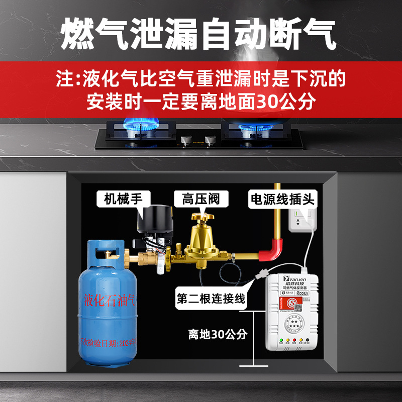Flame well gas alarm household catering natural gas gas liquefied gas leak alarm linkage automatic break valve