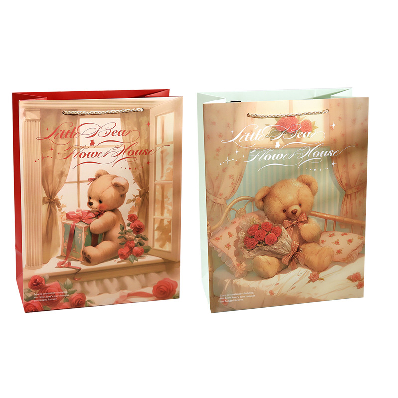 Mr. Paper Gift Bag Little Bear Flower House Series Cute and Good-Looking Cartoon Packaging Storage Tote Bag