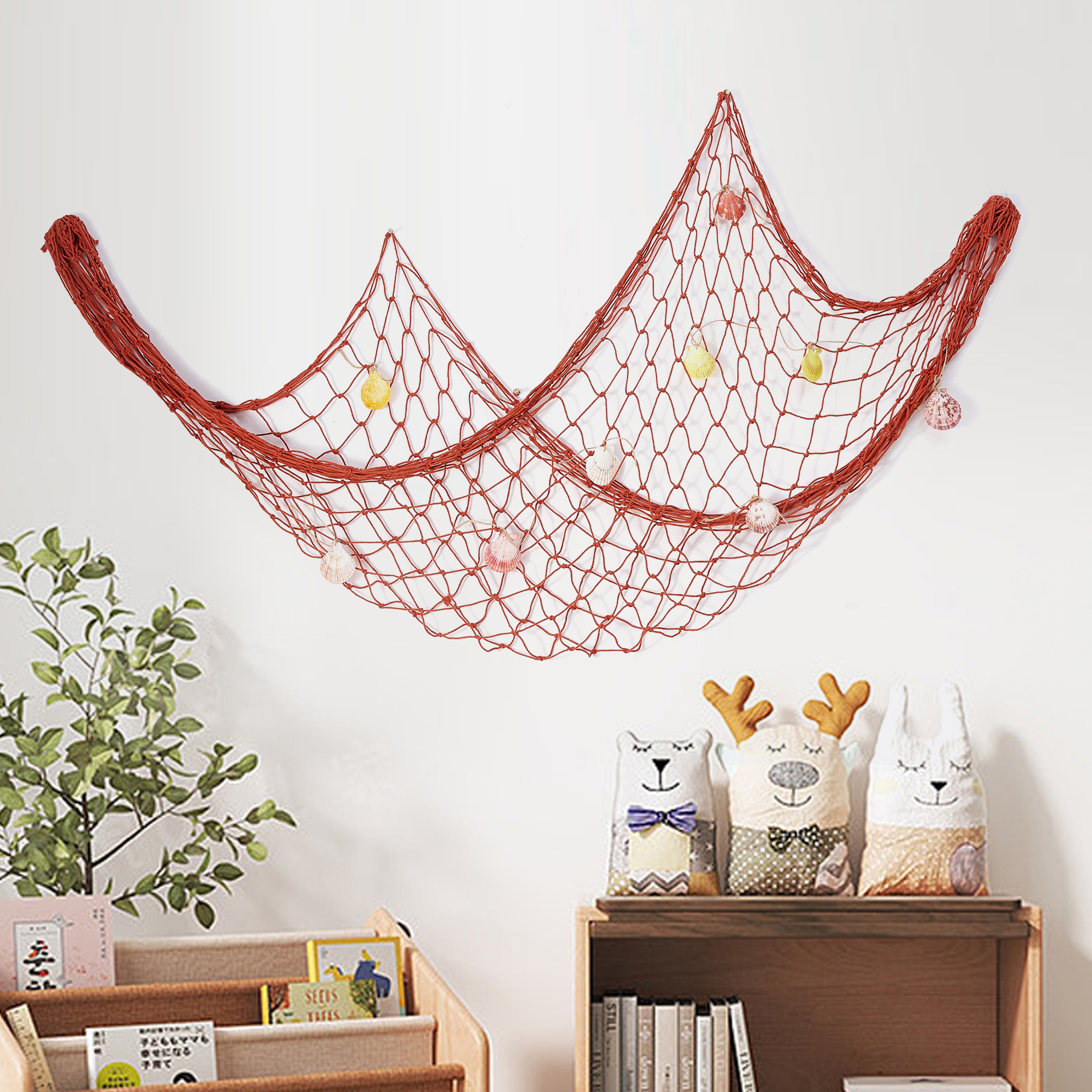 Mediterranean decorative fishing net thick line cotton and hemp rope shell net kindergarten background wall creative photo decorative hanging net