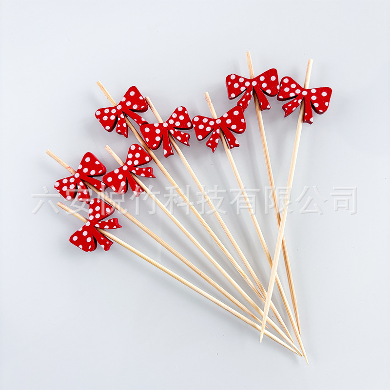 Red Polka Dot Bow Cocktail Decoration Picks Girl Birthday Party Cake Picks Disposable Fruit Picks Wine Picks