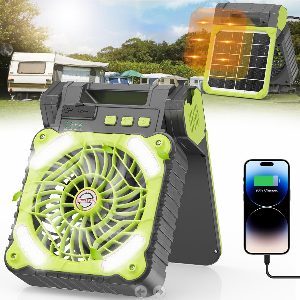 Cross-Border Popular Solar Charging Fan Light Portable Camping Fishing USB Dual-Purpose Fan Lightweight Folding Fan