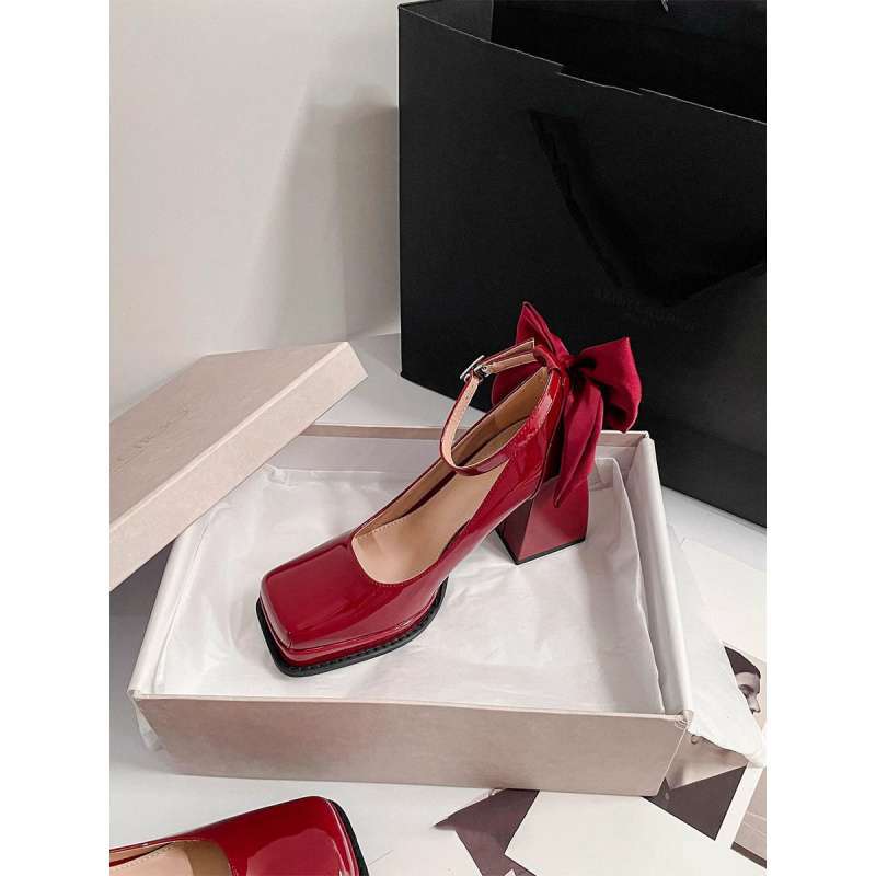 Red Square Heel Wedding Shoes for Small Women 2025 Early Spring New Bridal Shoes Waterproof Platform Heightening Thick Sole Mary Jane Shoes