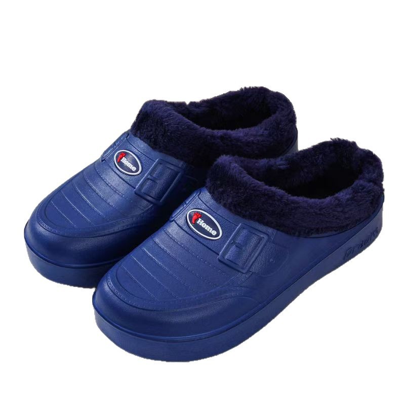 Winter Men's Velvet Half-Flop Cotton Rain Boots Thick-Soled One-Piece Eva Warm and Waterproof Half-Flop Women's Cotton Slippers