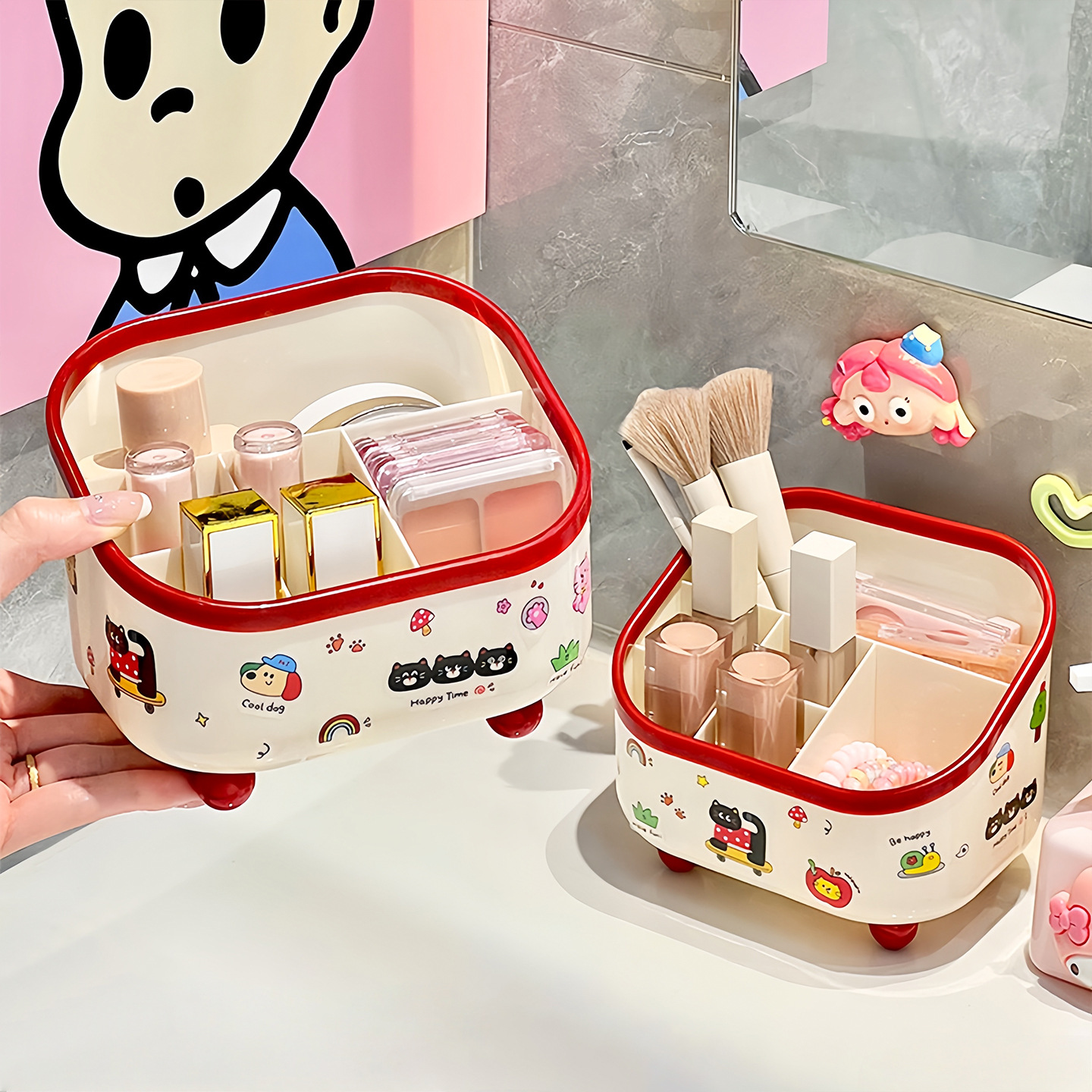 Desktop Storage Box Multi-Functional Cosmetics Lipstick Six-Compartment Storage Rack Dormitory Office Desk Stationery Pen Holder