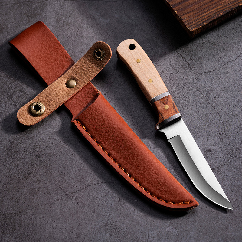 Mongolian Small Knife with Copper Head, Wooden Handle, Household Fruit Knife, Outdoor Portable Meat Knife, Wholesale Stainless Steel