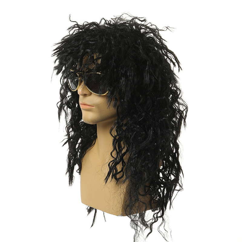 Halloween 80s Vintage COS Dress Up Punk Black Wig Disco European American Men's Rock Curly Hair