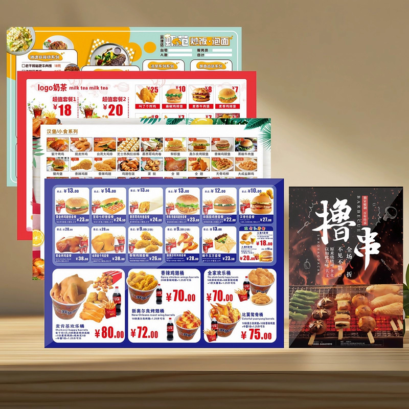 Pvc Menu Design and Production Price Menu Printing Plastic Sealing Snack Drink Shop Hotel Display Sign Waterproof Customization
