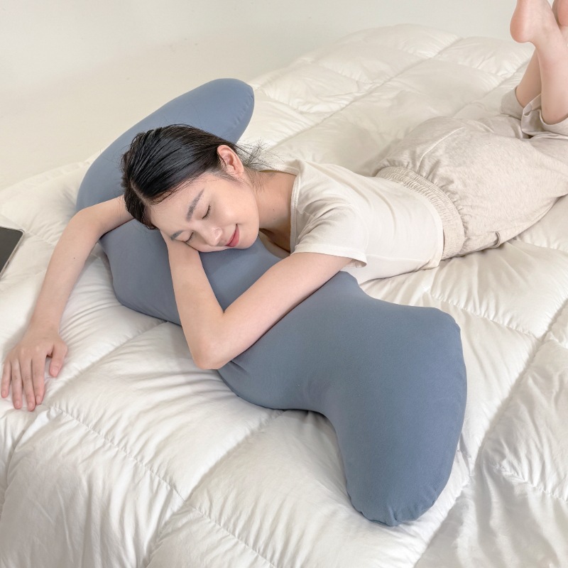 Knitted Cotton J-Shaped Pregnant Women's Side Sleeping Pillow, Four-Season Side Sleeping Pillow, Pregnancy Category a Mother and Baby Pillow, Boyfriend Pillow