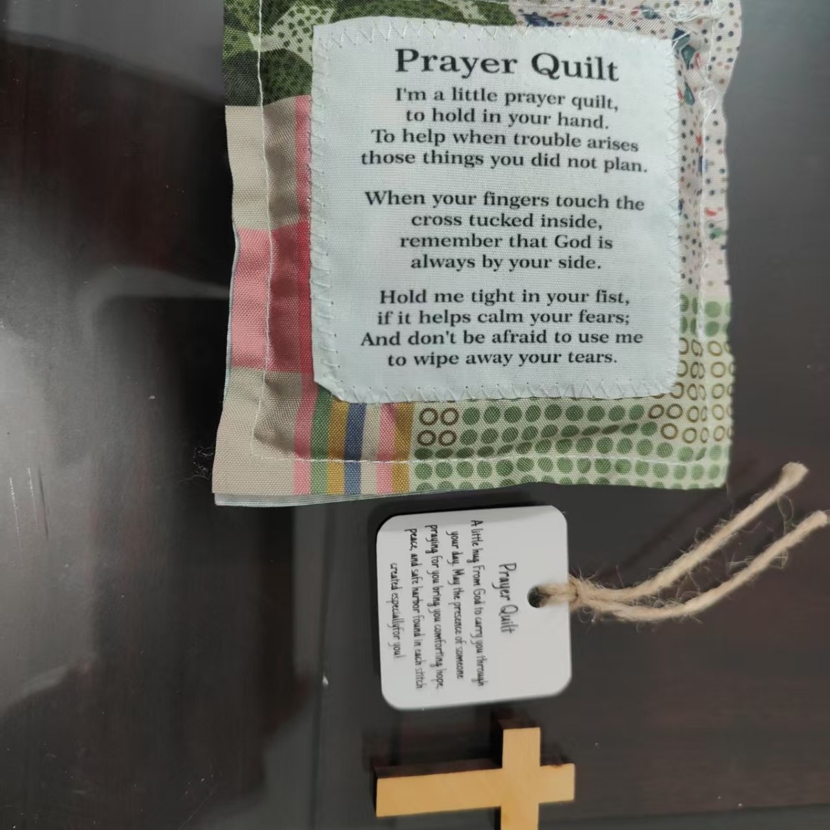 Cross-Border New Product Creative Small Cloth Bag with Cross and Prayer Words, Colorfulful Sewn Prayer Quilt