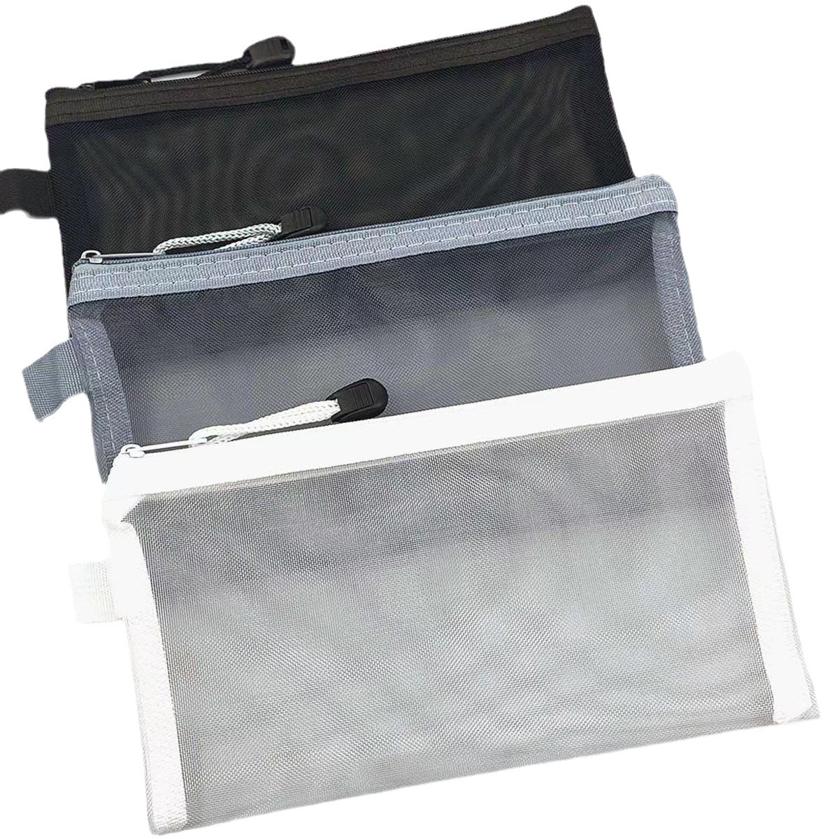 Simple transparent mesh pen bag storage bag for students examination portable pen bag large capacity stationery bag wholesale