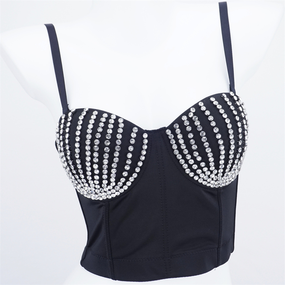 Handmade rhinestone shell pattern vest camisole dancer performance light luxury temperament retro slim French bra