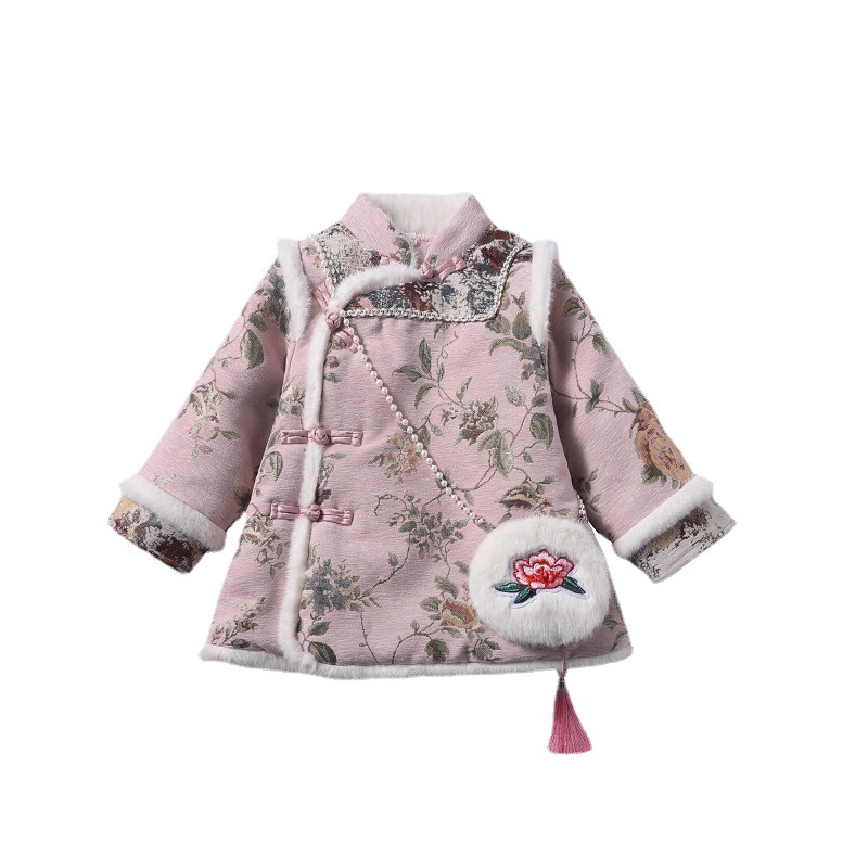 Hanfu New Year Outfit Chinese Style Tang Suit Toddler Winter One-Year-Old Cheongsam Dress New Year Baby Girl Winter Clothing Ethnic Style