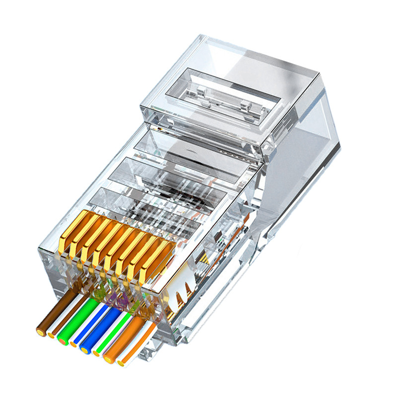 RJ45 Super Class 6 Crystal Head Class 6 Gigabit Shielding Through Hole Perforated Class 5 Cat6 8P8C Network Crystal Head