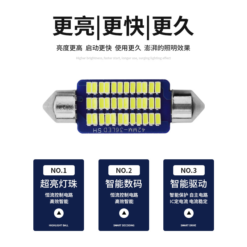 Car double pointed light reading light LED license plate light door light roof light T10 width light 36MM31 combination suit