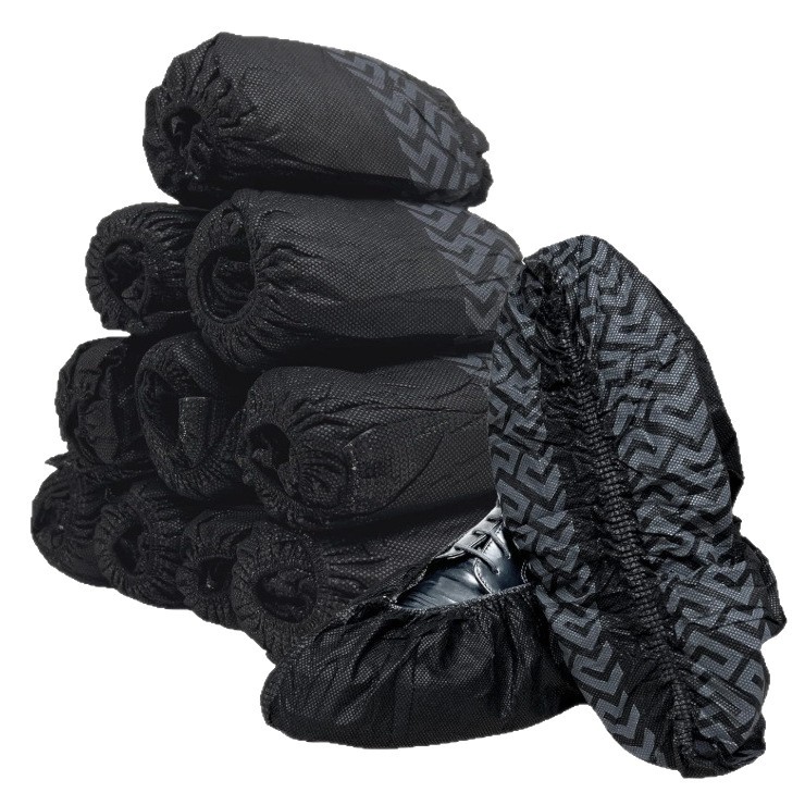 Disposable Shoe Covers Printed Full-Ribbed Black Non-Woven Anti-Slip Foot Covers Thickeneded Household Indoor Wear-Resistant Breathable Dust-Proof