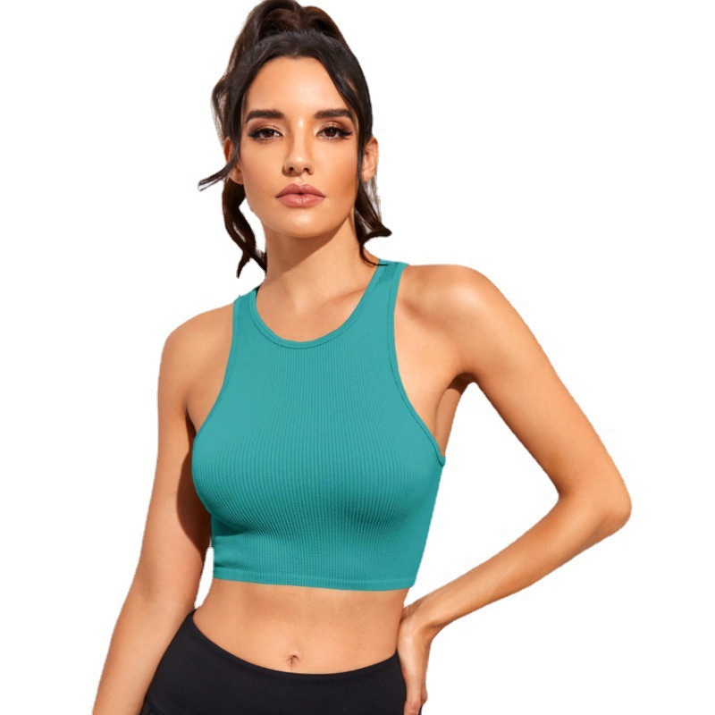 Yoga Clothing European and American Sleeveless Sports Vest Women's No Chest Pad Loose Breathable Sexy Seamless Knitted Fitness Top Women