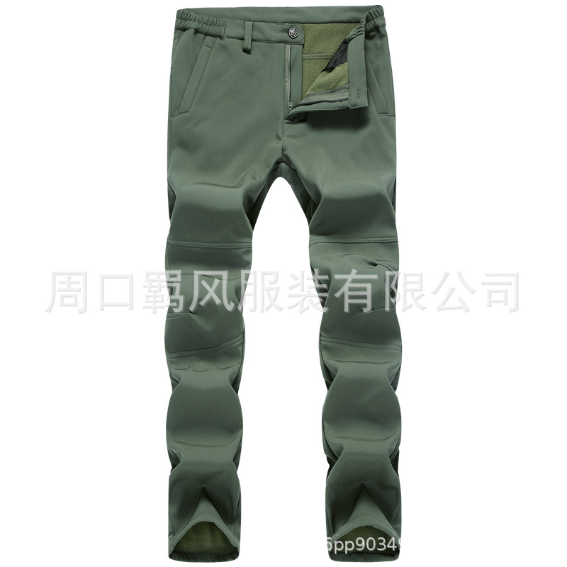 Outdoor Shark Skin Soft Shell Assault Pants Autumn and Winter Windproof and Waterproof Thickeneded Warm Pants Men's Scratching Military Fan Hiking Velvet Pants