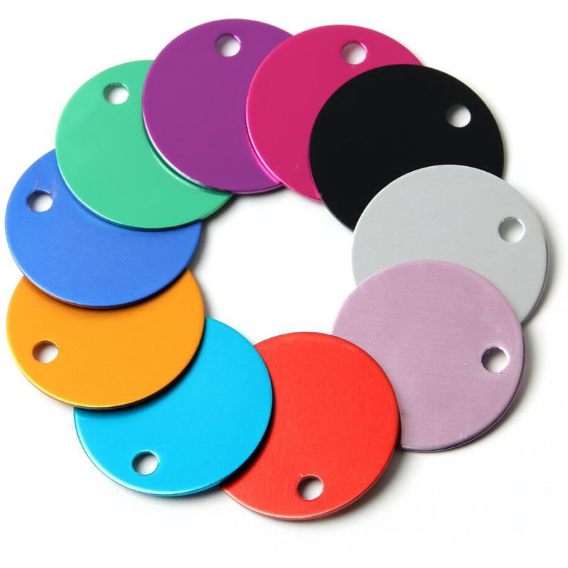 Cross-border spot round pet listing metal multi-color cat and dog anti-loss information nameplate color key chain pendant