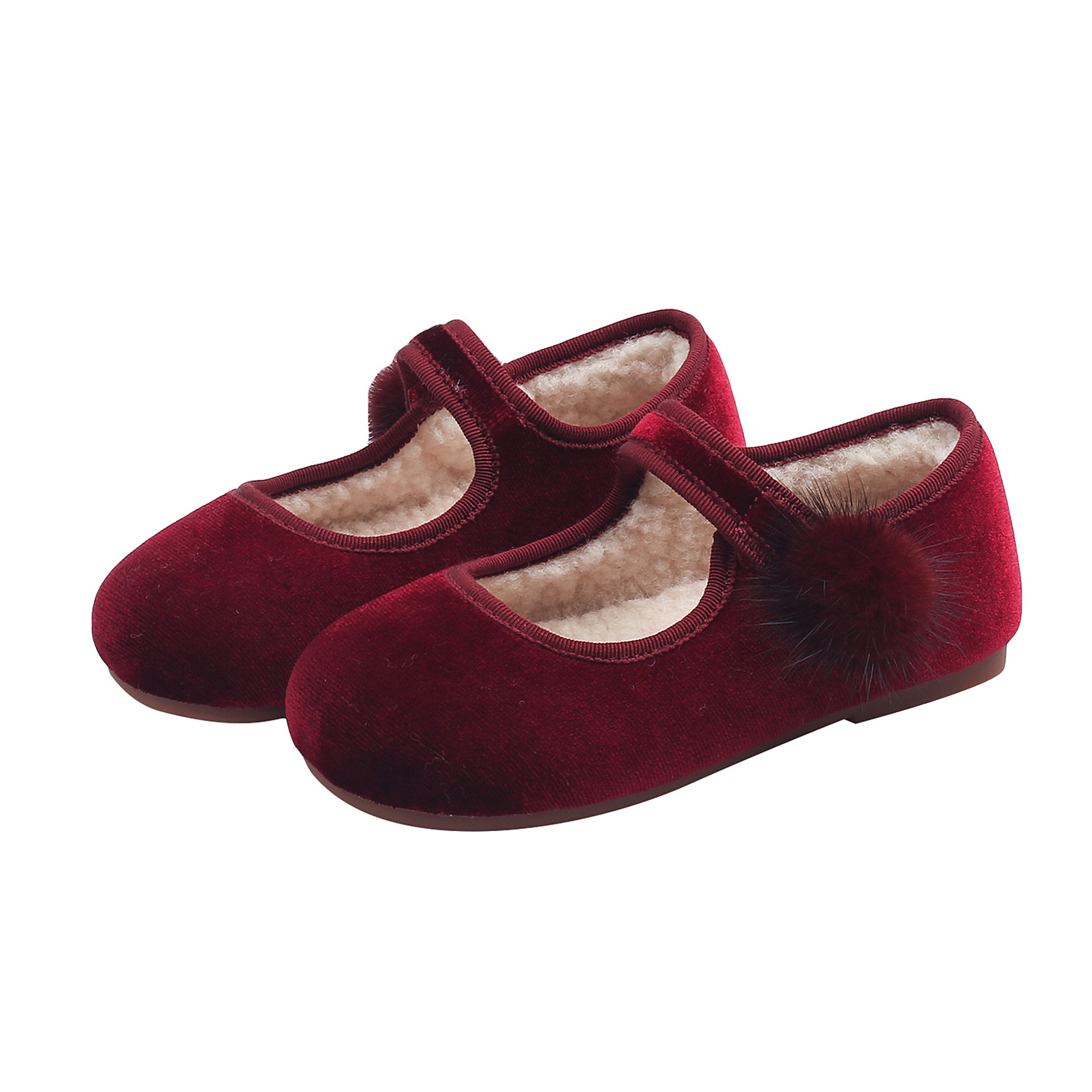 Korean Style Girls Princess Shoes 2025 Autumn and Winter Velvet Leather Shoes Fleece-Lined Versatile Princess Shoes Red Festive Small Leather Shoes