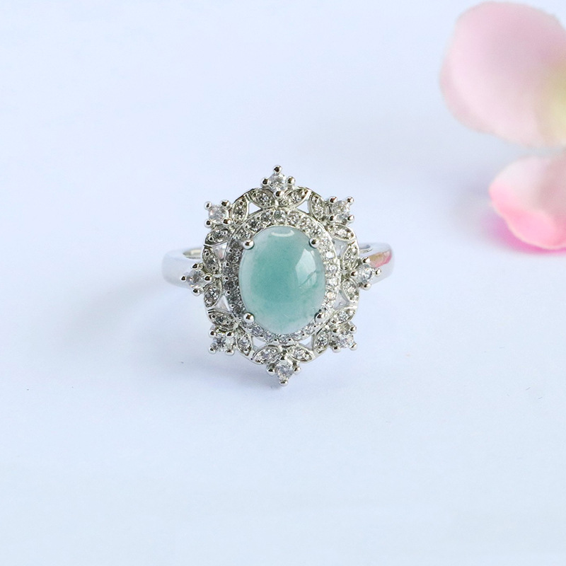 Juanyu Natural A-Grade Jadeite Three-Piece Set Blue Water Earrings Ring Pendant Set Wholesale Fc5082201