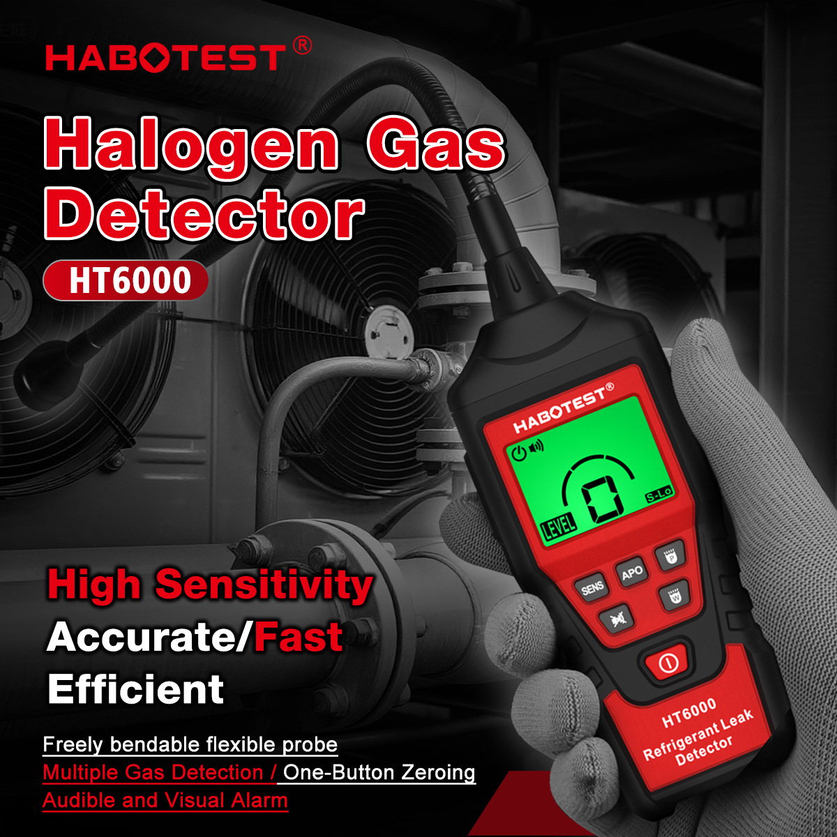 Huabo Ht6000 Refrigerant Detector High-Precision Automotive Air Conditioning Freon Refrigeration Equipment Refrigerant Leak Detector