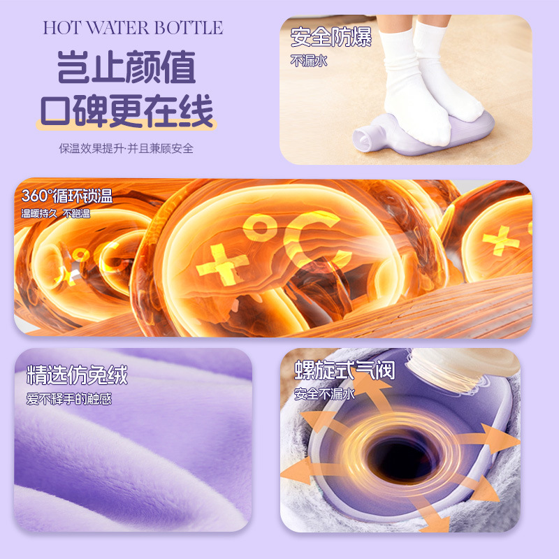 Water-Filled Hot Water Bag, Thickeneded and Explosion-Proof, Girls' Hand Warmer, Hot Compress, Belly Warmer, Foot Warmer, Imitation Rabbit Velvet Hand Warmer Bag
