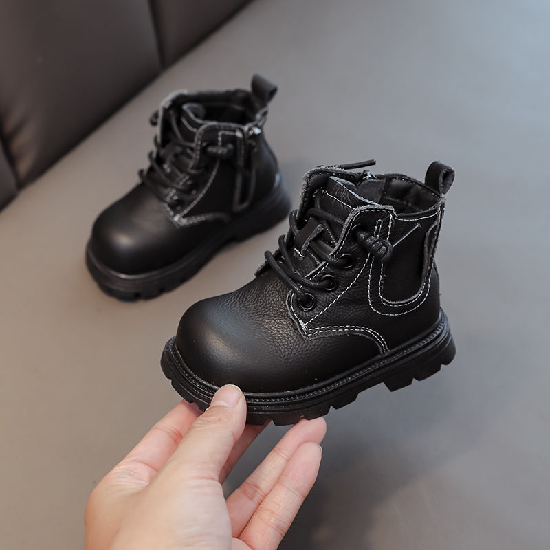 Genuine Leather Baby British Style Boots Boys' Non-Slip Spring & Fall Boots Girls' Soft-Soled Short Boots Children's Cowhide Boots