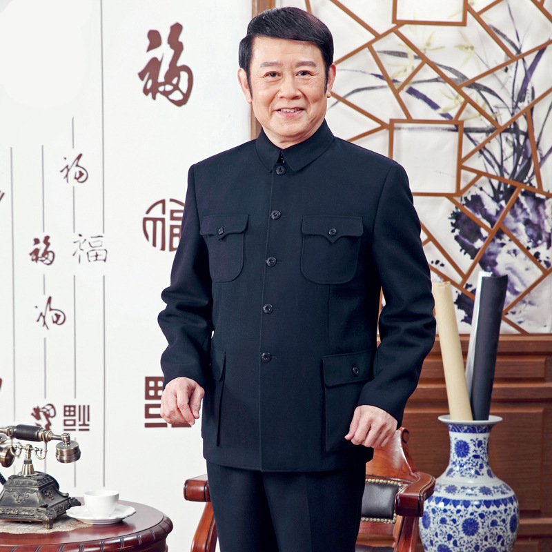 Woolen Chinese-Style Men's Suit Chinese-Style Clothing for Middle-Aged and Elderly, Spring and Autumn Loose Suit