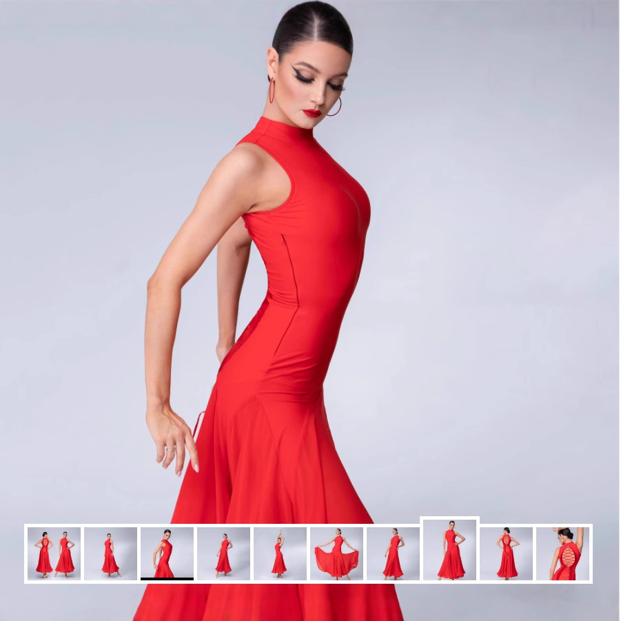 Yilin Feier Adult Modern Dance Dress 2133 Crystal Cotton Ballroom Dance Costume Splicing Rope Climbing Design