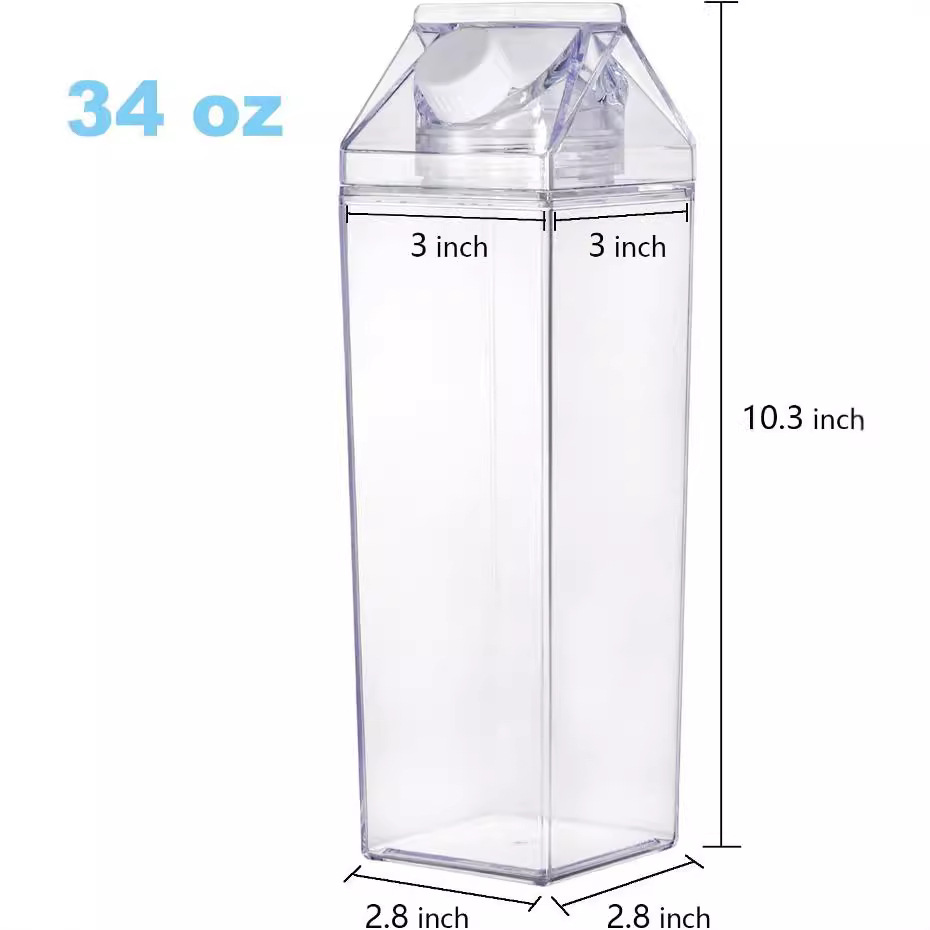 Cross-border hot square milk cup net red creative 500ML1000ML plastic milk cup in stock printing logo