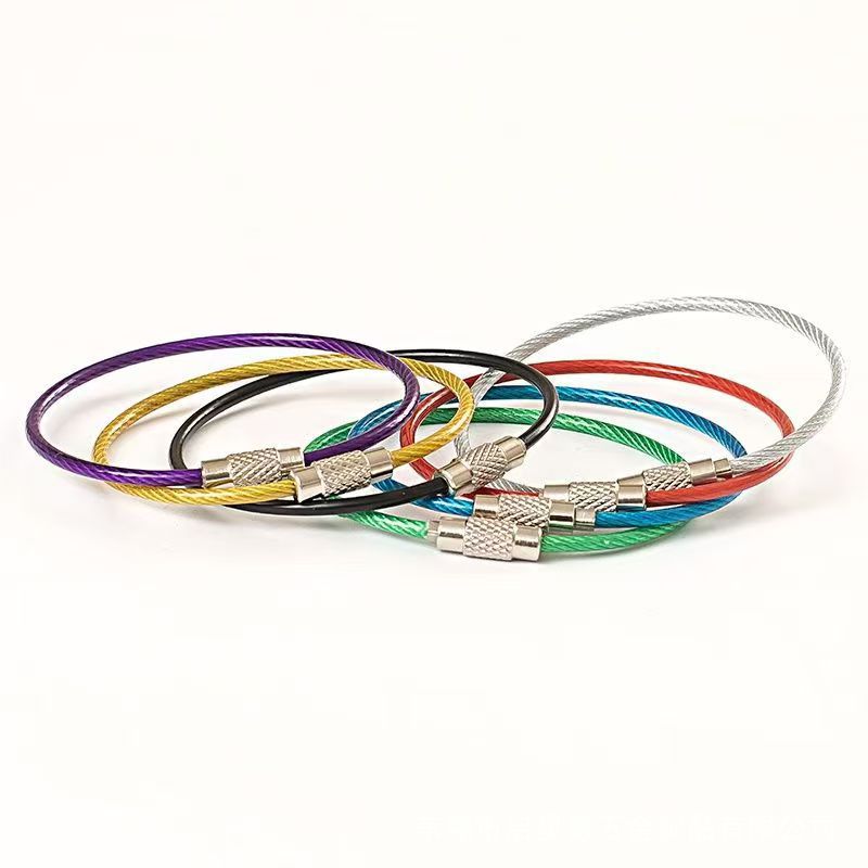 Manufacturer's In-Stock Wire Rope Keychain Stainless Steel Colorful Coated Wire Ring Plastic-Coated Wire Lock Keychain