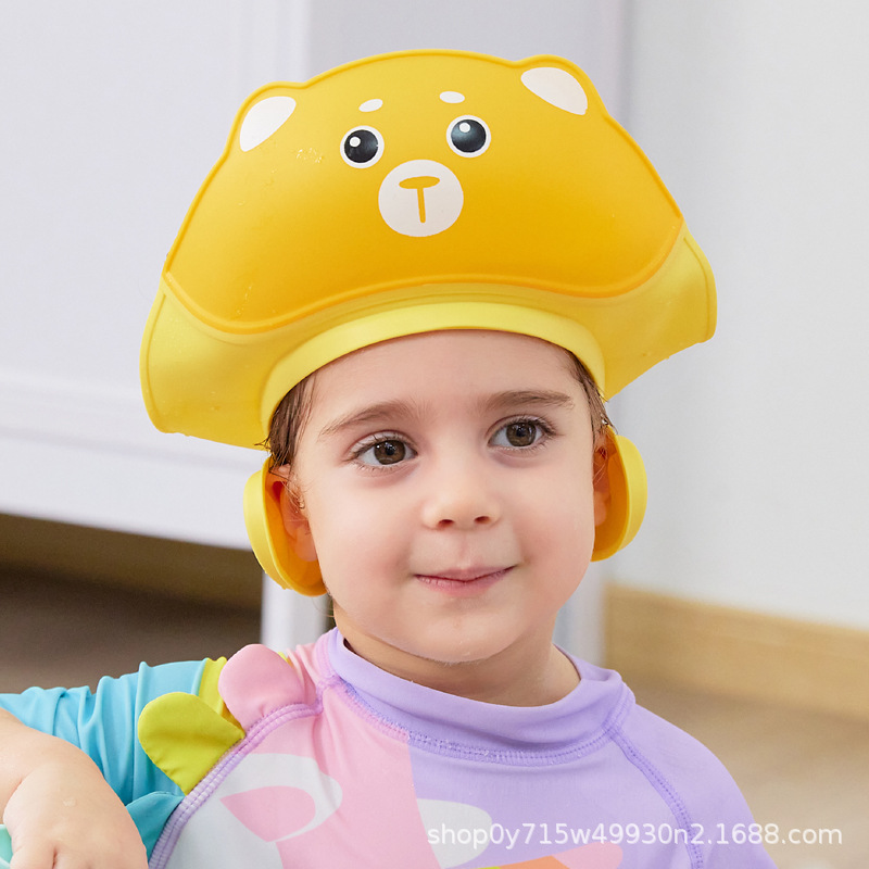 Шапка для душа Rainbow Bear, шапка для шампуня с подсолнухом, мягкая резиновая, регулируемая шапка для душа для детей