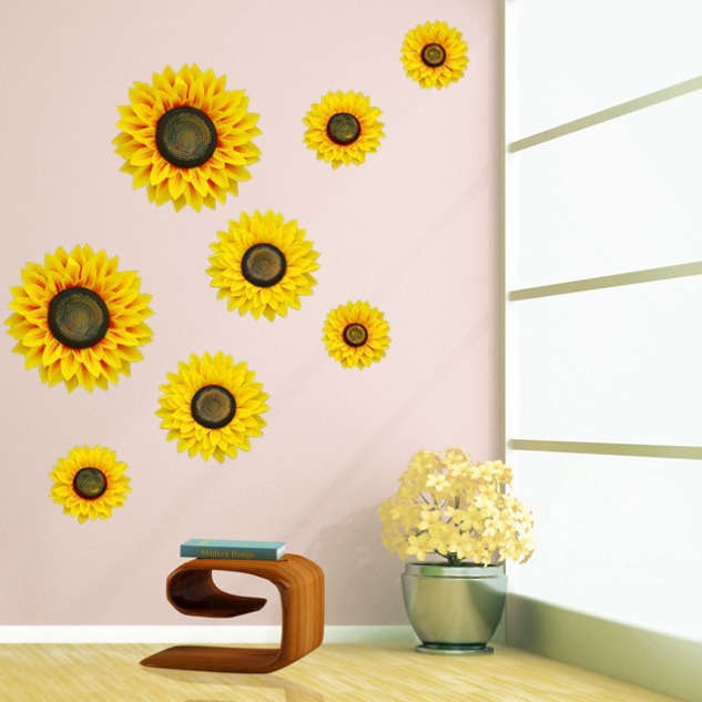 Creative three-dimensional simulation sunflower wall stickers living room bedroom warm romantic plant flower hallway decoration Wall Flower