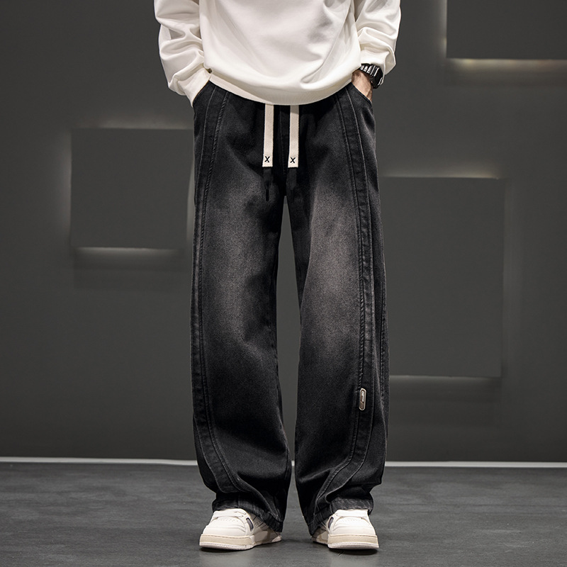 JYF-A501 fleece-lined M-8XL jeans American street retro elastic waist Denim men's fashion brand loose