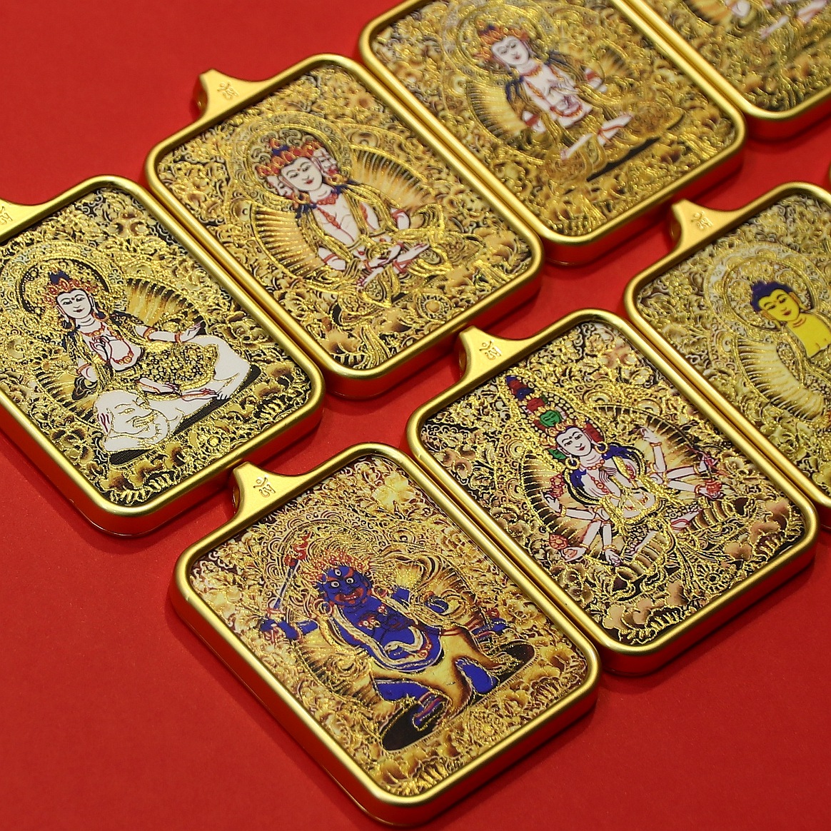 Xizang Hand-Painted Gold Thangka Pendant Zakhila Ram Thangka Buddha's Eight Zodiac Guardian Buddha Amulet