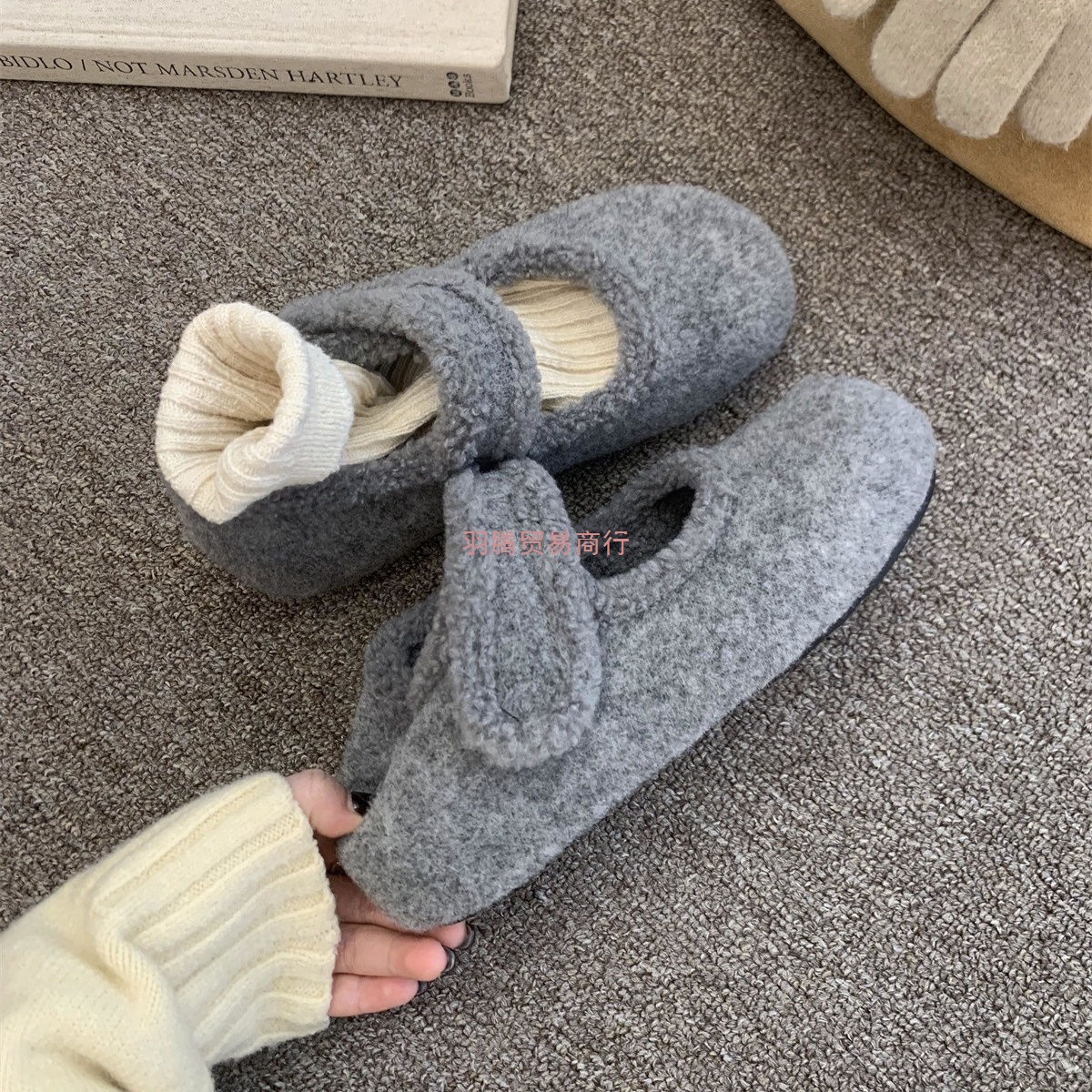 French Retro Furry Shoes for Women 2025 Autumn and Winter New Velvet Mary Jane Shoes Warm Inner Heightening Soft-Soled Cotton Shoes