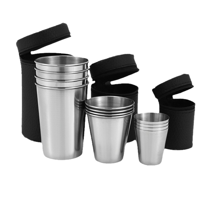 Stainless steel small wine glass suit 4 portable cups 30/70/170 ml customizable logo outdoor camping spirits Cup
