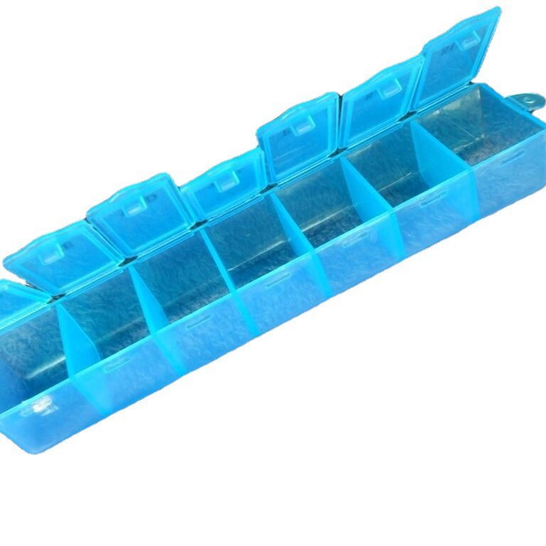 Portable Seven-Compartment Seven-Compartment Pill Box for One Week, Large Capacity, Portable Transparent Long Strip, Small Seven-Day Pill Box