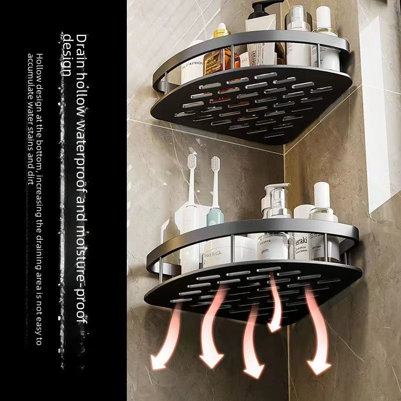 Space Aluminum Square Bathroom Shelf, No-Drill Wall-Mounted Storage Rack for Bathroom, Toilet, and Kitchen