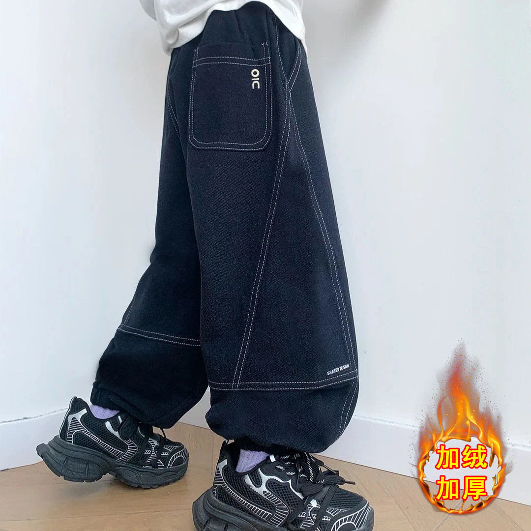 (Fleece-Lined/Non-Fleece-Lined) Men's Jeans, Long Pants, Children's Pants, Mid-Waist, Summer Fashion, Autumn and Winter