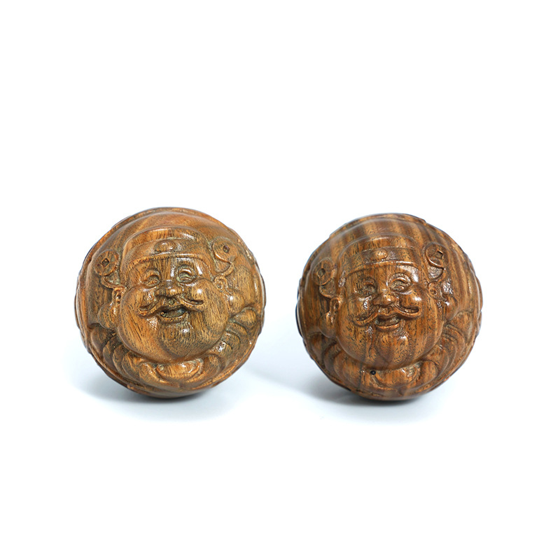 Green sandalwood Fulu double-hand ball solid wood small god of wealth Maitreya Buddha sandalwood hand piece health care ball fitness ball plate to play