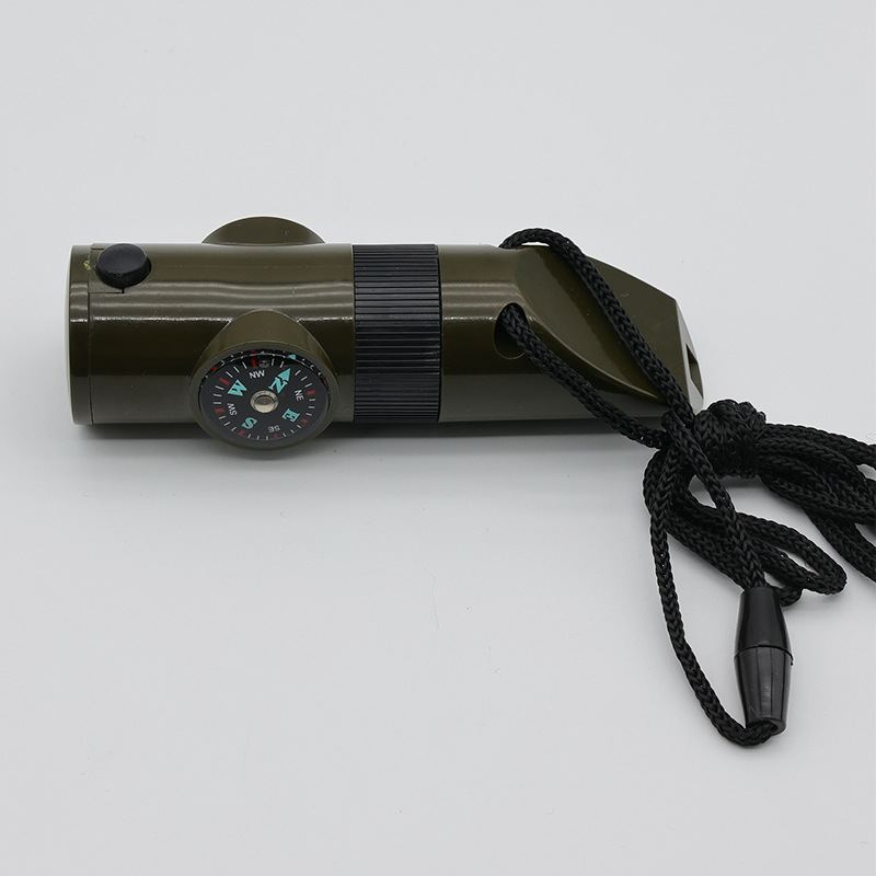 Outdoor life-saving supplies 7-in-1 whistle multifunctional portable emergency compass magnifying glass flashlight thermometer