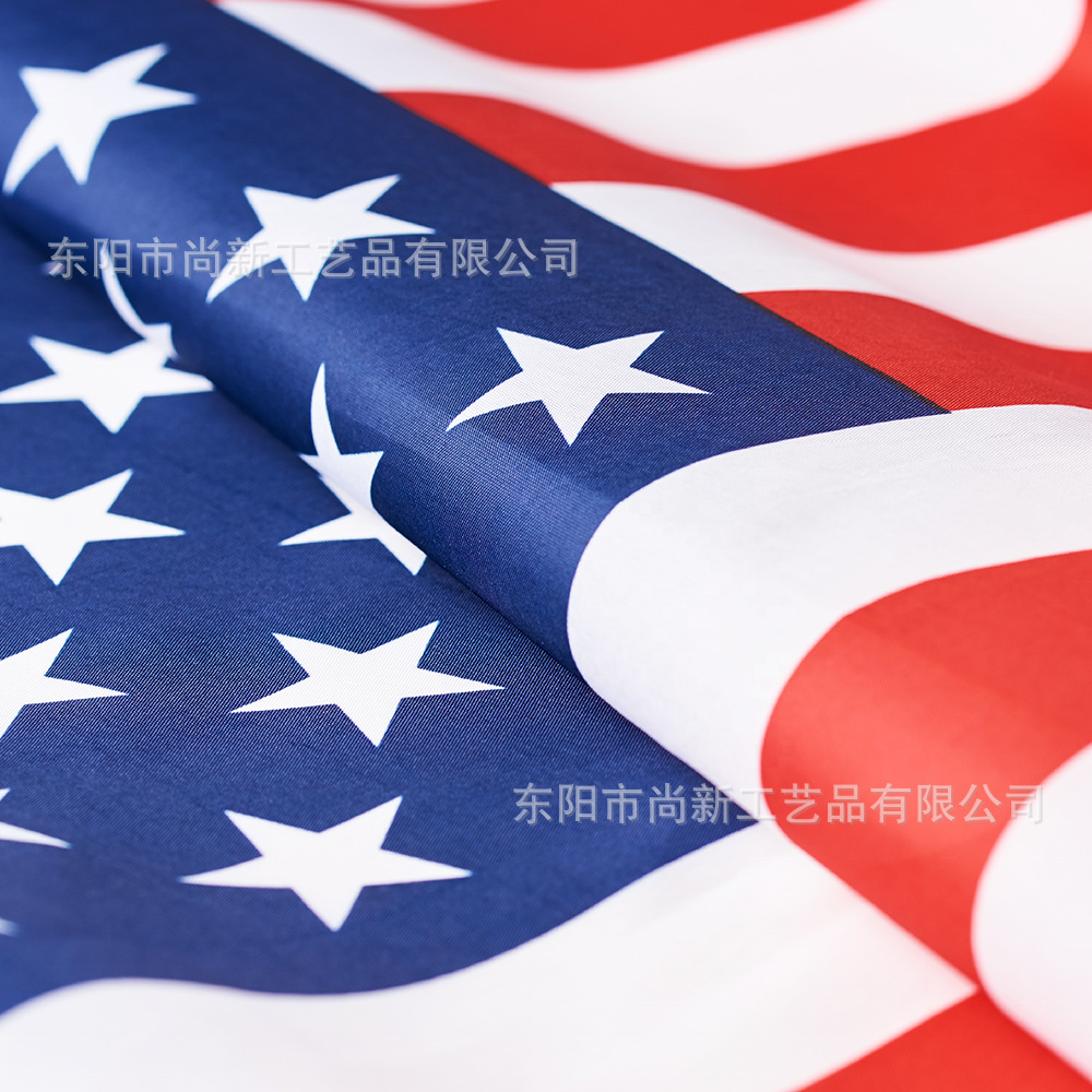 Cross-border in stock U.S. Flag U.S. Wooden Rod Hand-waving Flag Gun Head Gold Head Polyester Rod Flag Chunya Spinning