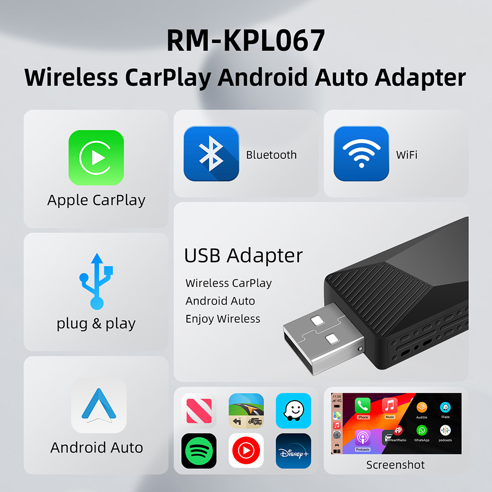 Carplay Wireless Android Automatic Wireless Adapter, Mini 2-in-1 with Car Playback Android Box