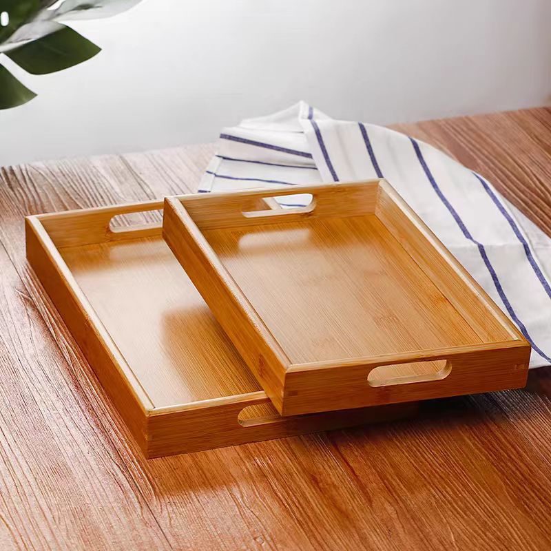 Spot Bamboo Wooden Tray Tea Tray Household Bamboo Rectangular Tea Cup Tray Japanese Wooden Dinner Plate Bread Tray