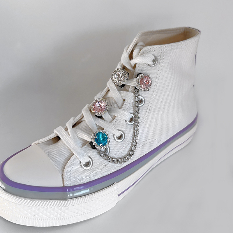 Dopamine Diamond-embedded stainless steel chain shoe buckle light luxury all-match canvas shoes removable shoe clip ins style shoe accessories