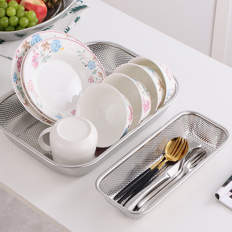 Mesh Basket Square Basket Disinfection Cabinet Chopstick Basket Stainless Steel Draining Tray Vegetable and Fruit Storage Basket Knife and Fork Storage Box Perforated
