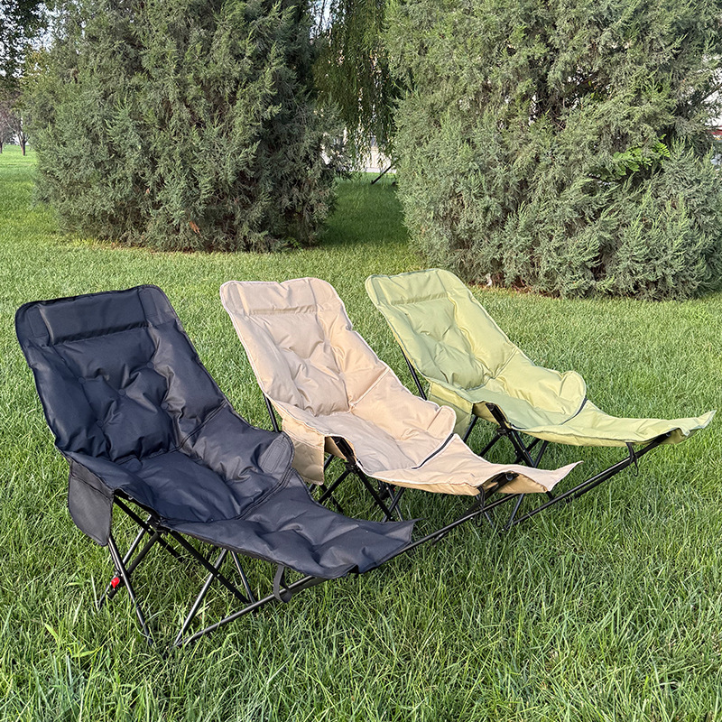 Customized Cotton-Padded and Thickened Moon Chair, Four-Speed Adjustable Portable Camping Chair, Cotton-Padded Recliner with Leg Rest, Folding Chair
