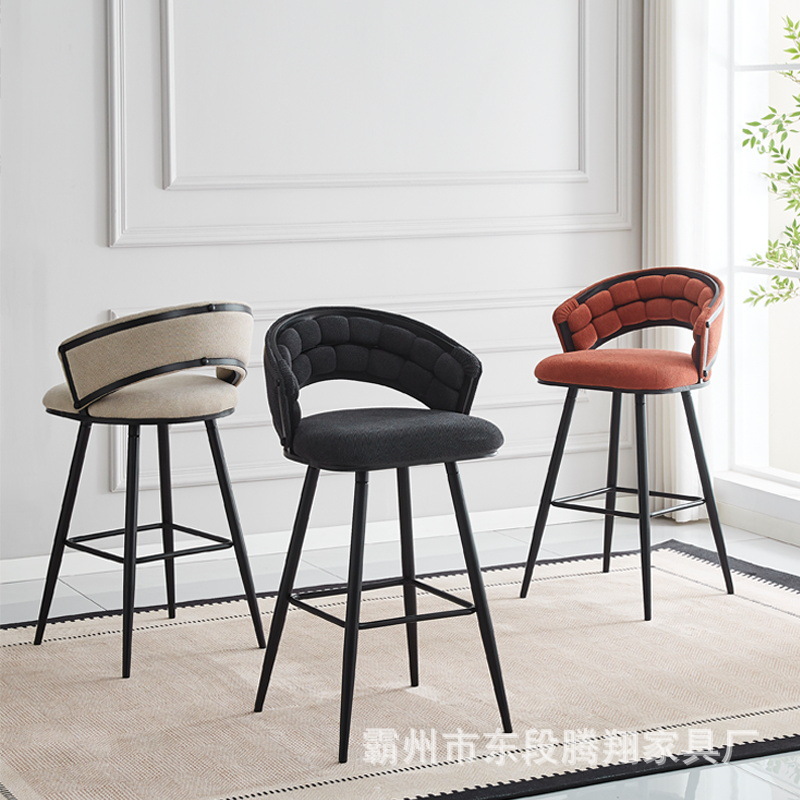 Luxurious Bar Chair with Diamond-Patterned Soft Upholstery, Curved Backrest, High Legs, and Contrasting Colors for Home Use